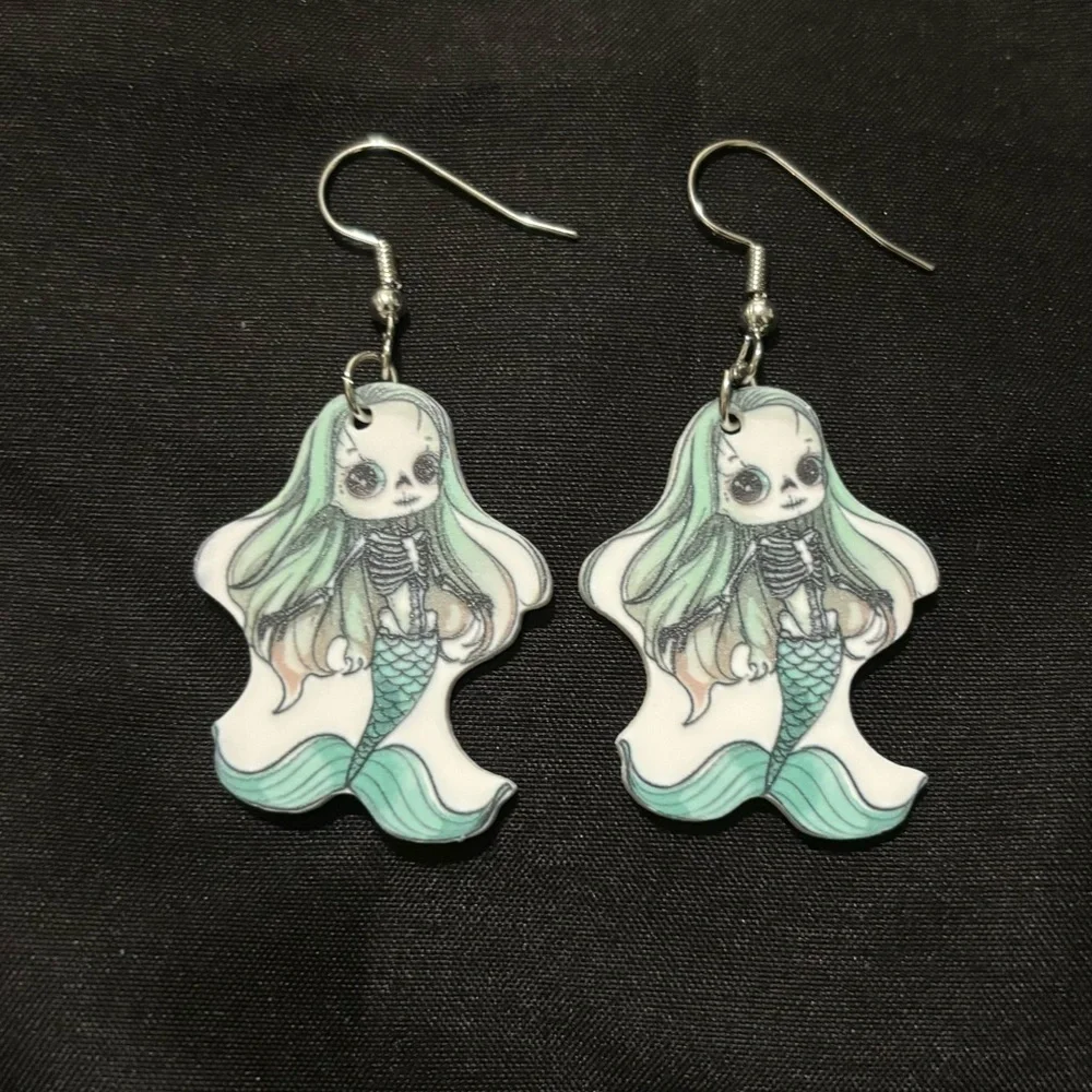 Skeletal Mermaid Earrings - Picture 1 of 2
